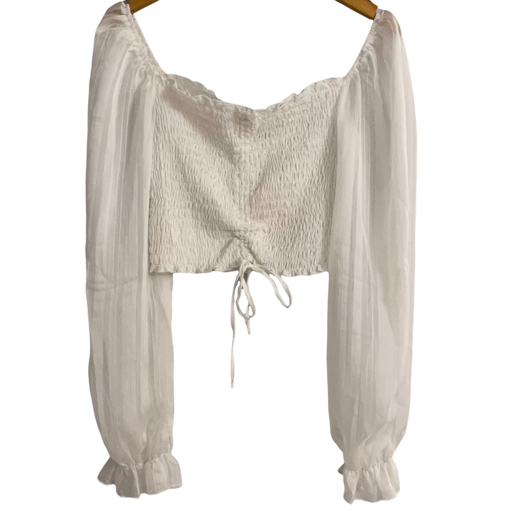 NWT Kittenish White Smock Sheer Long Sleeved Boho Peasant Crop Top